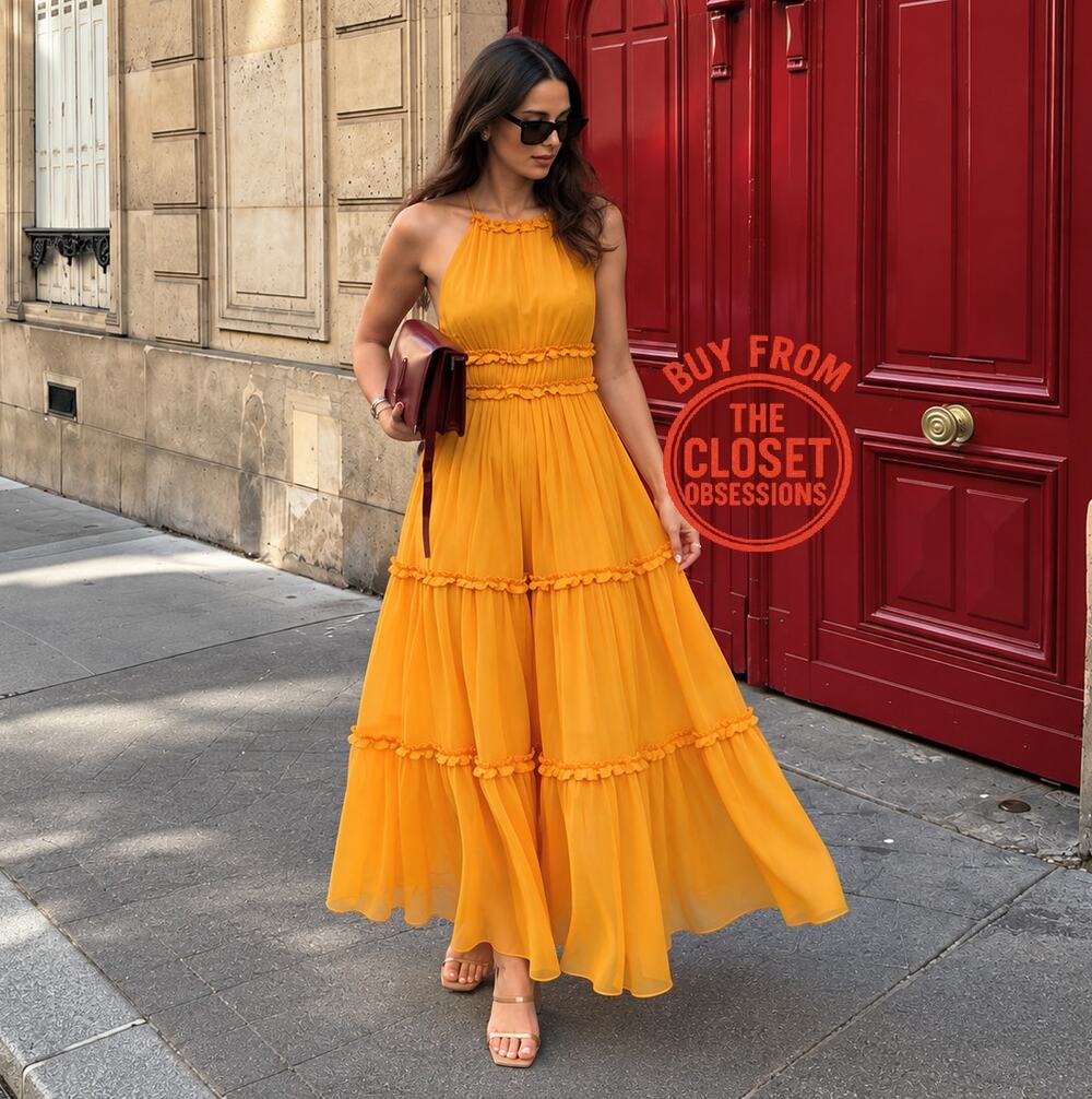 MANGO Yellow Halter Maxi Dress NWT Size 6